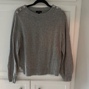 J. Crew Gray Sweater with Crystal Button Embellished Shoulders size L